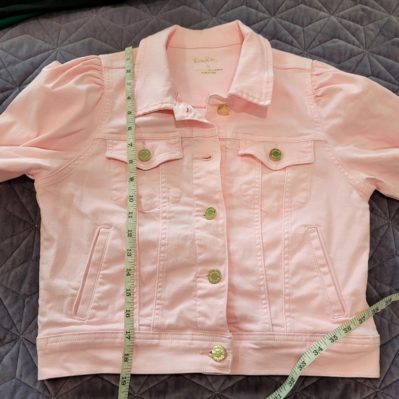 LILLY PULITZER Laylani Fitted Puff Sleeves Denim Jacket pink size small - Picture 9 of 16